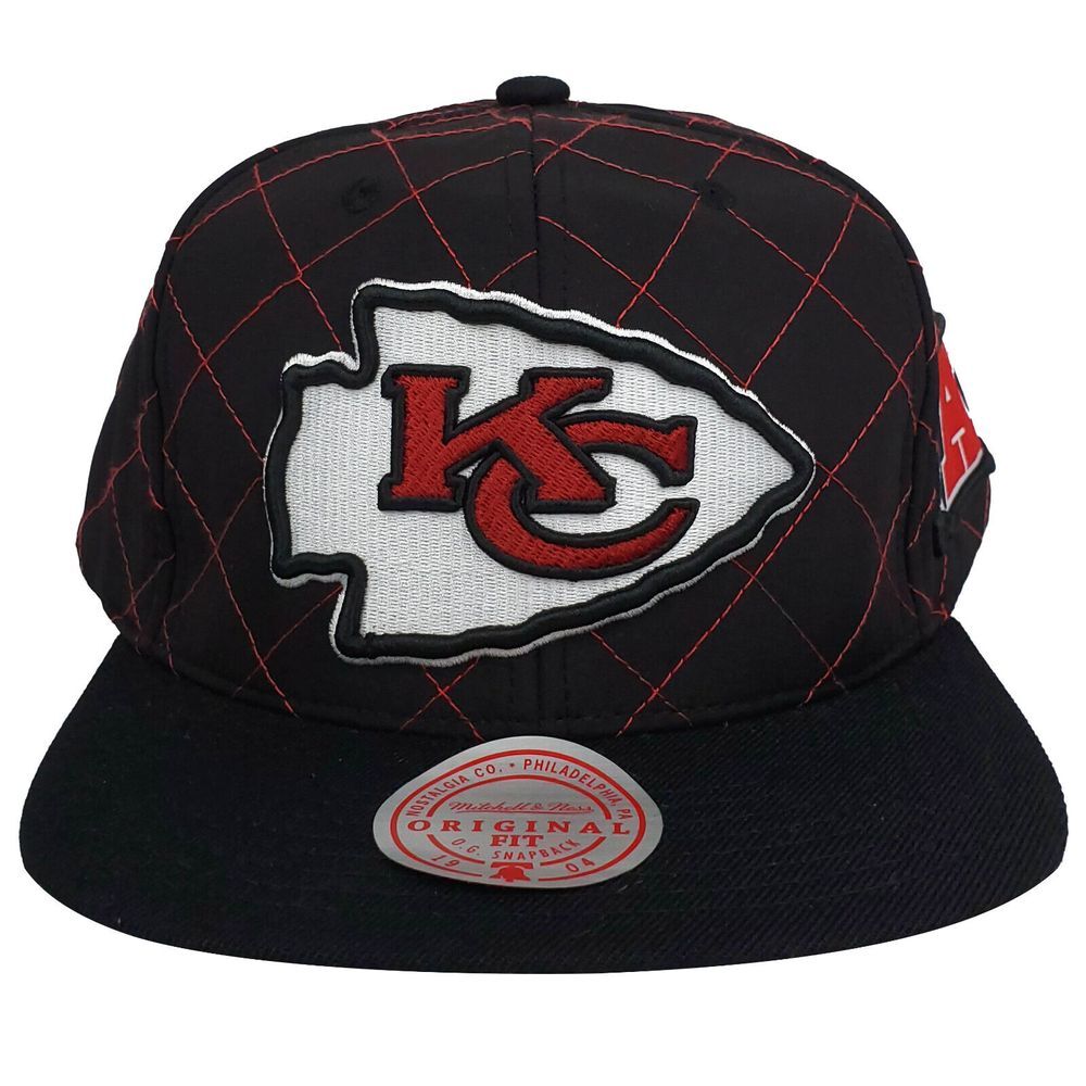 KC Chiefs Mitchell & Ness NFL Snapback Hat Cap 3D Logo Quilted Stitch Black NWT